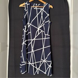 Tommy Hilfiger Geometric Navy and White Shift Dress Sz 12 Office Dinner Date